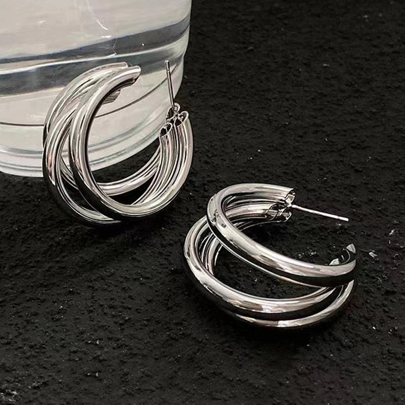 Retro C-Shape Triple Hoops