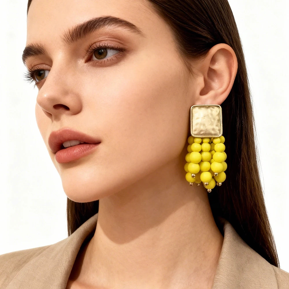 Vintage Wooden Drop Dangle Earrings