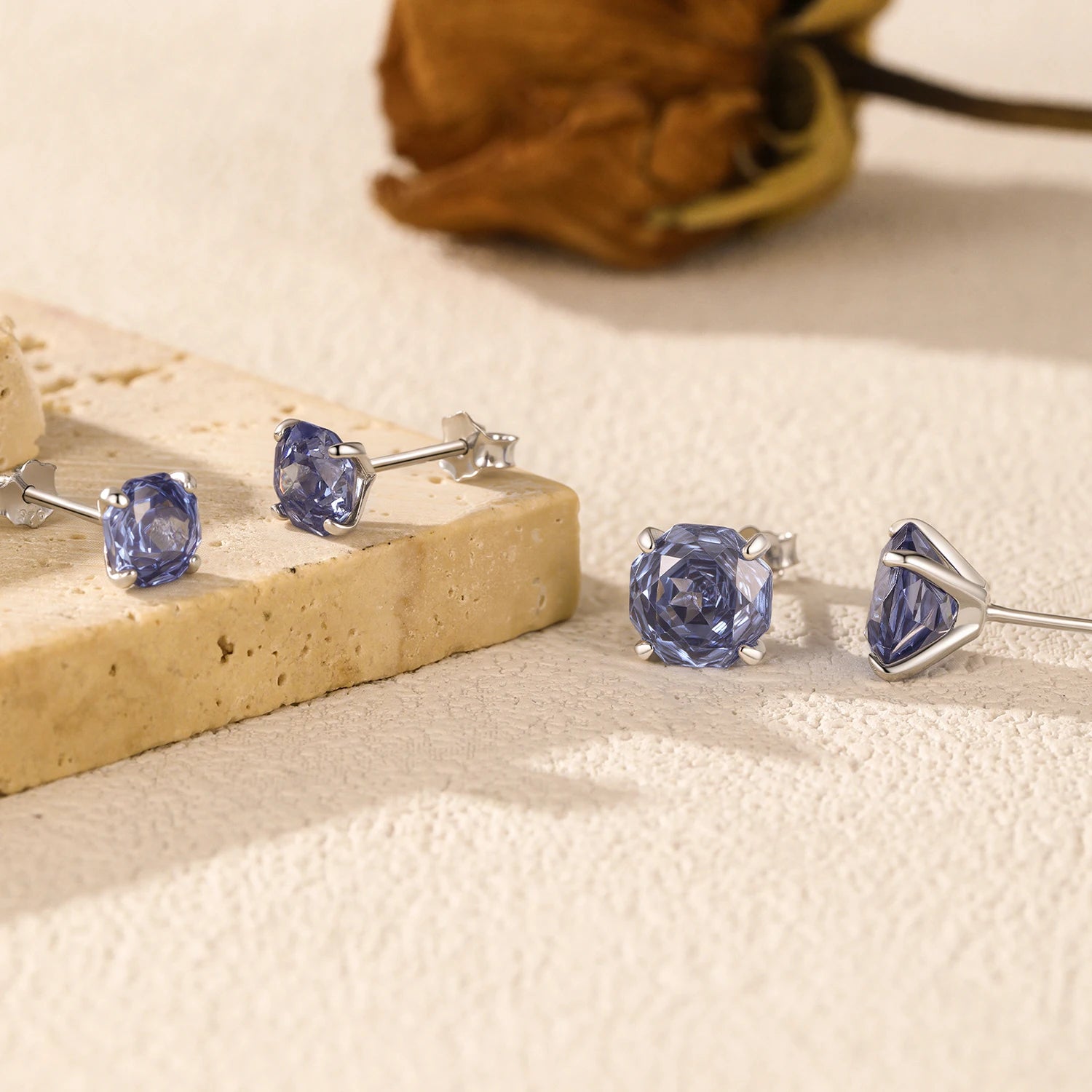 Tanzanite Color Rose Cut Studs