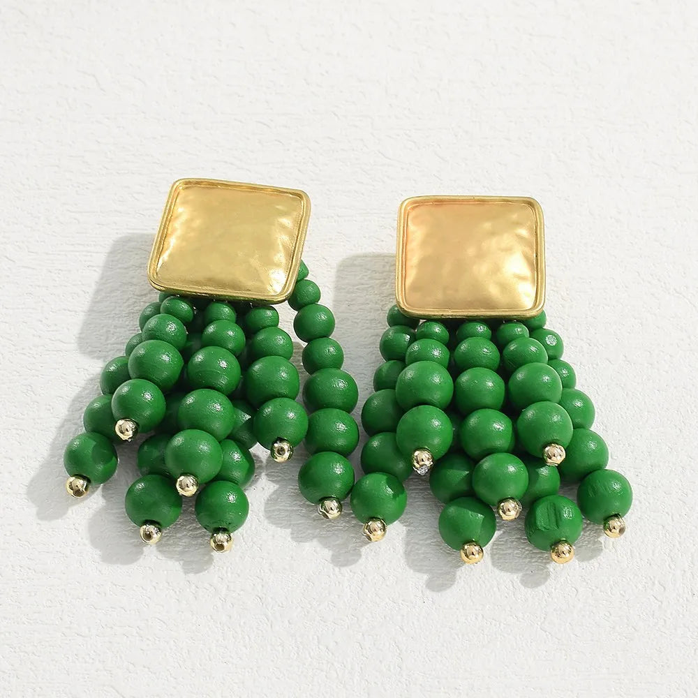 Vintage Wooden Drop Dangle Earrings