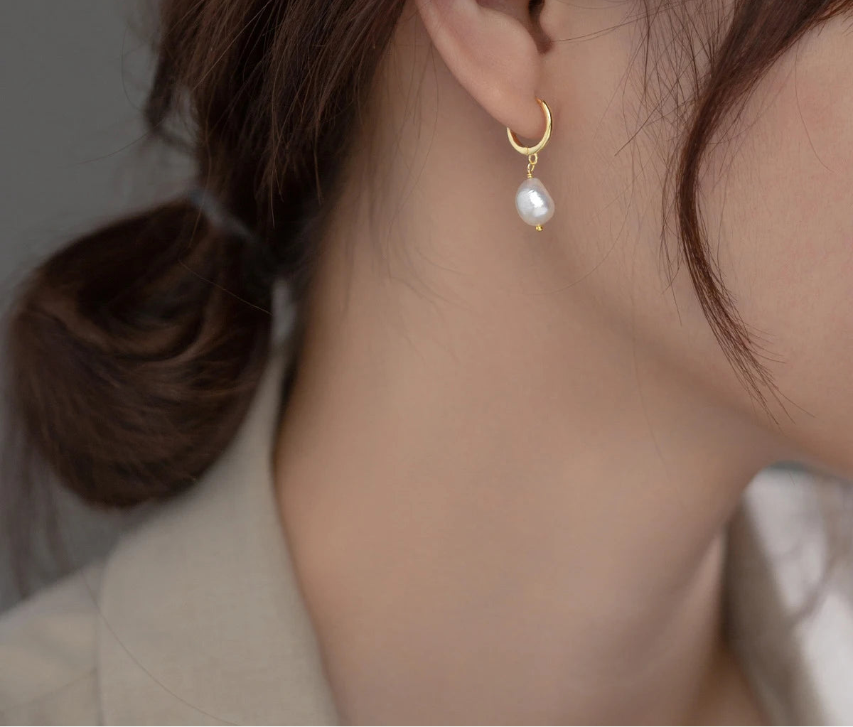 Baroque Pearl Ear Huggie Hoops