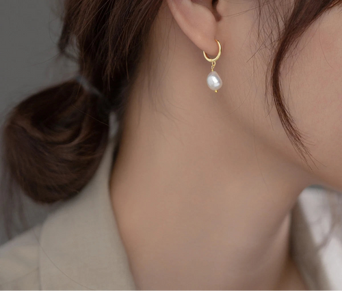 Baroque Pearl Ear Huggie Hoops