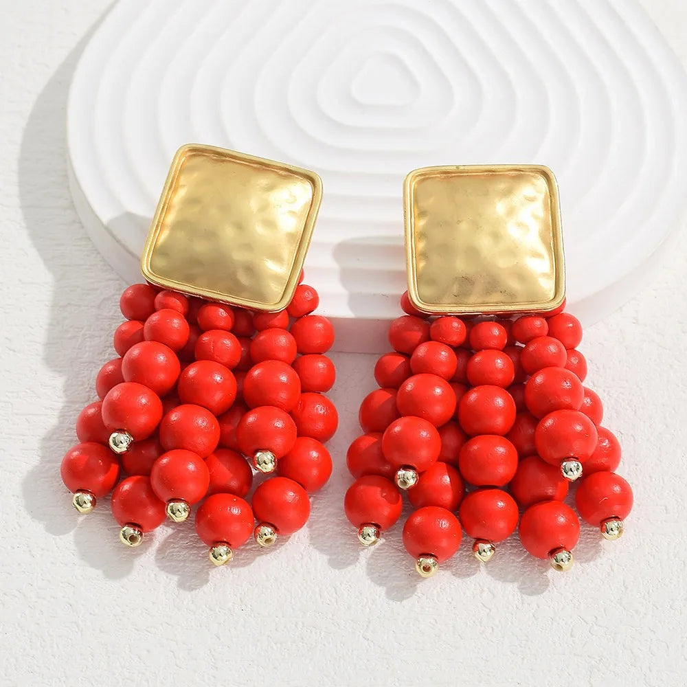 Vintage Wooden Drop Dangle Earrings