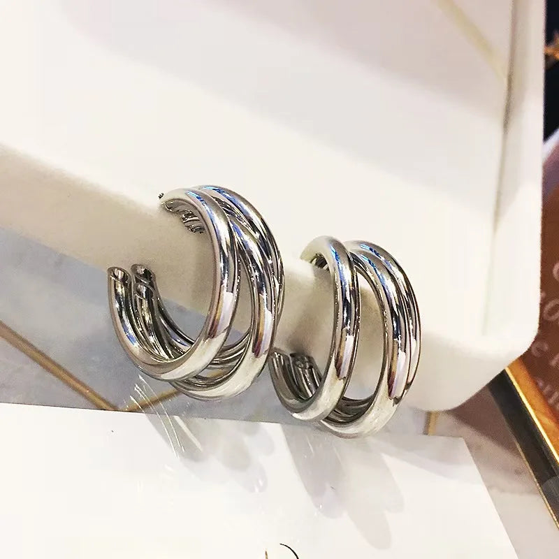 Retro C-Shape Triple Hoops