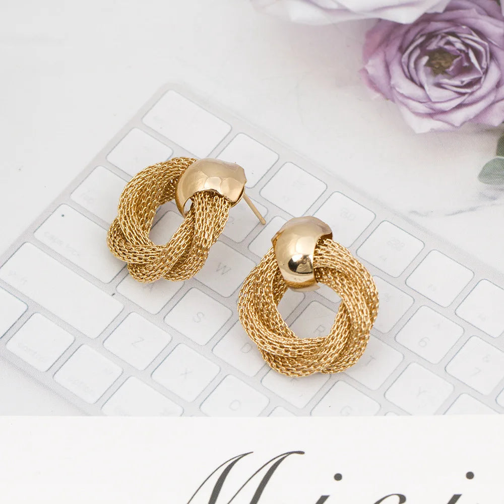 Vintage Metallic Twisted Drop Earrings