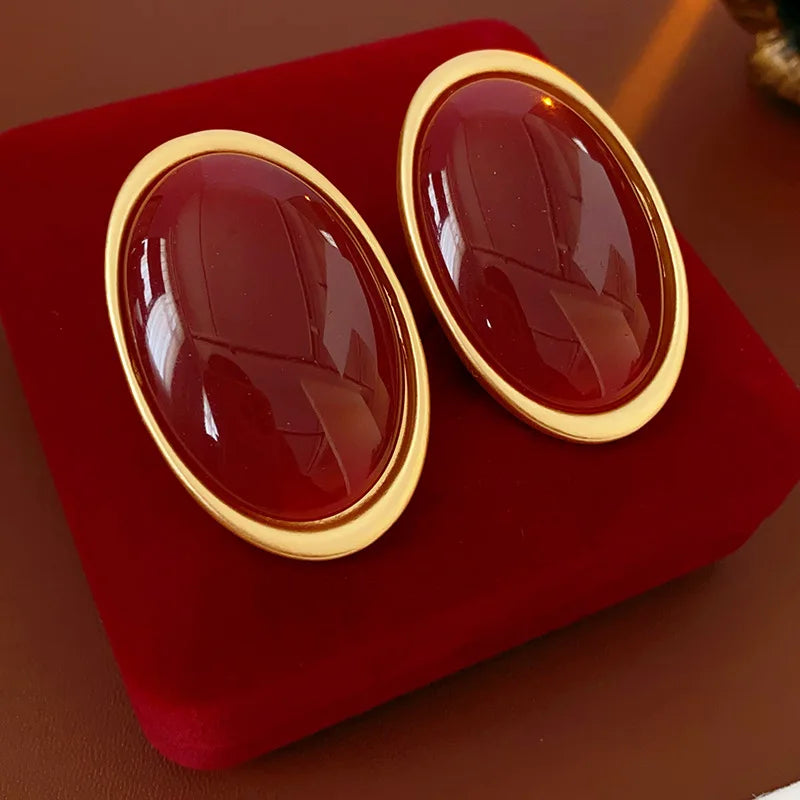 Vintage Red Oval Stud