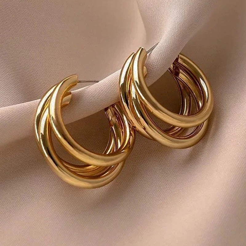 Retro C-Shape Triple Hoops