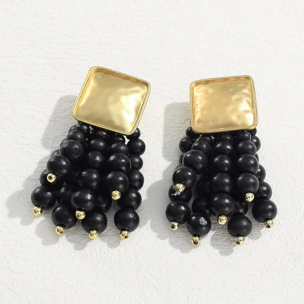 Vintage Wooden Drop Dangle Earrings