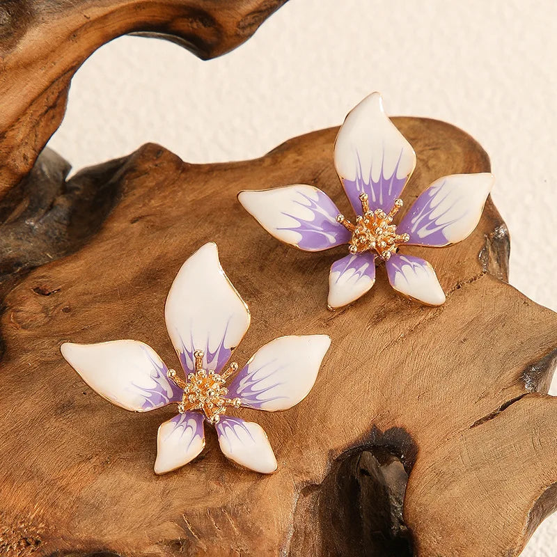 Gradient Five-Petal Flower Studs