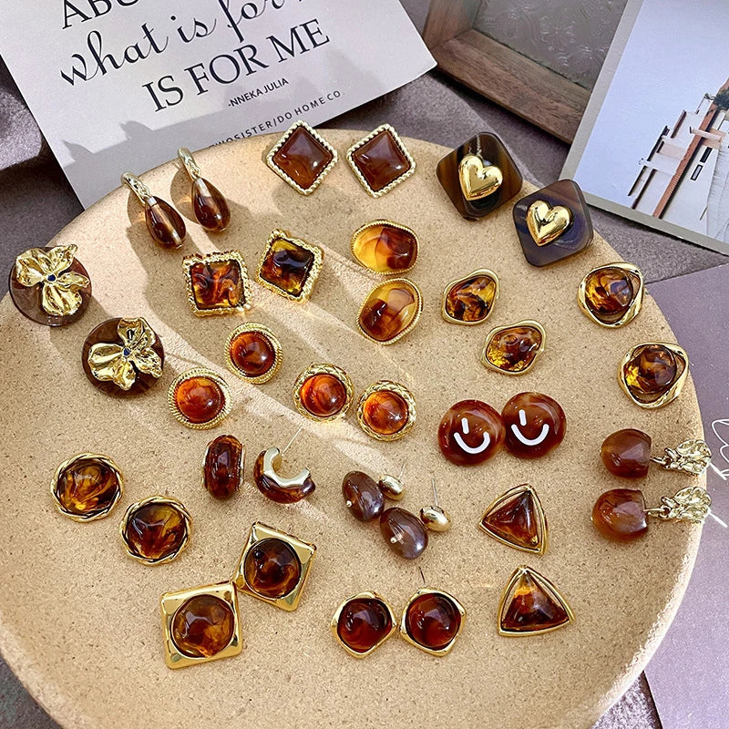 Vintage Fall & Winter Brown Drop and Stud Earrings