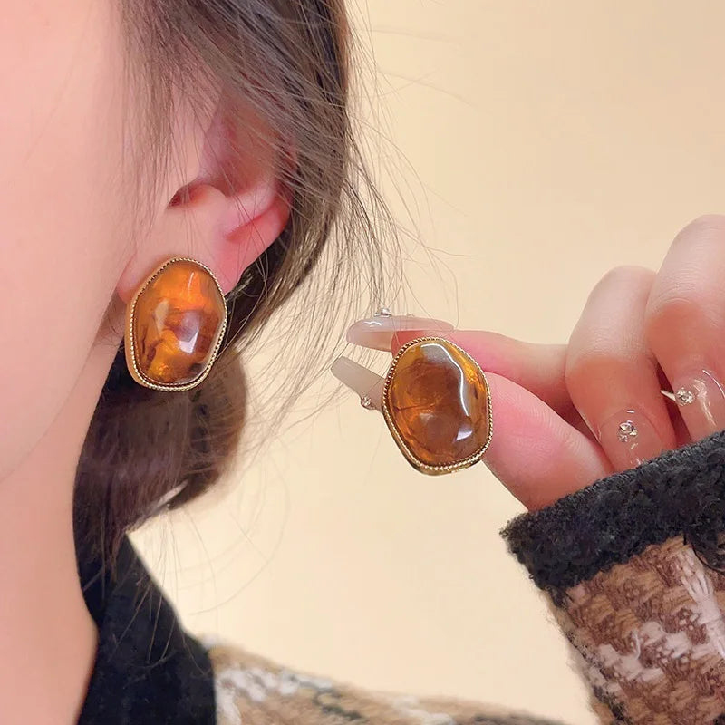 Vintage Fall & Winter Brown Drop and Stud Earrings
