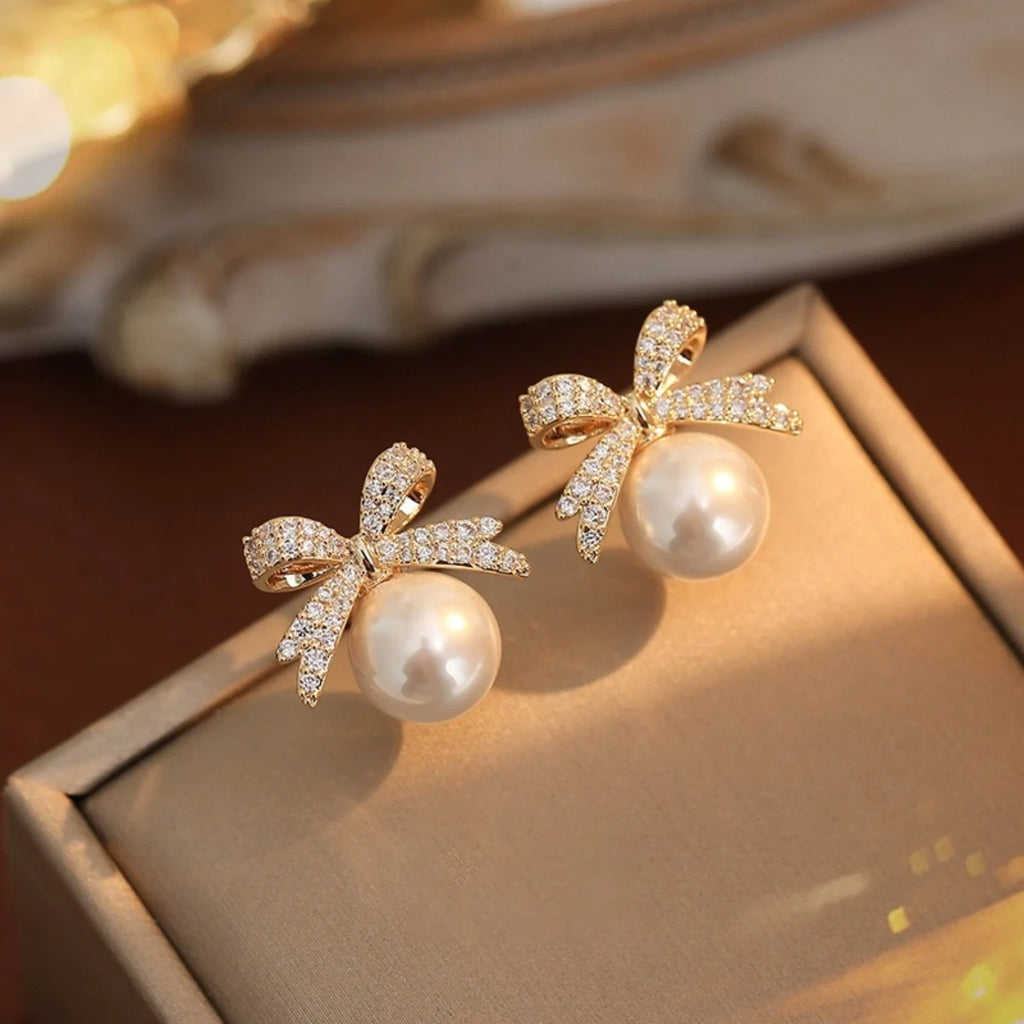Pearled Bow Stud