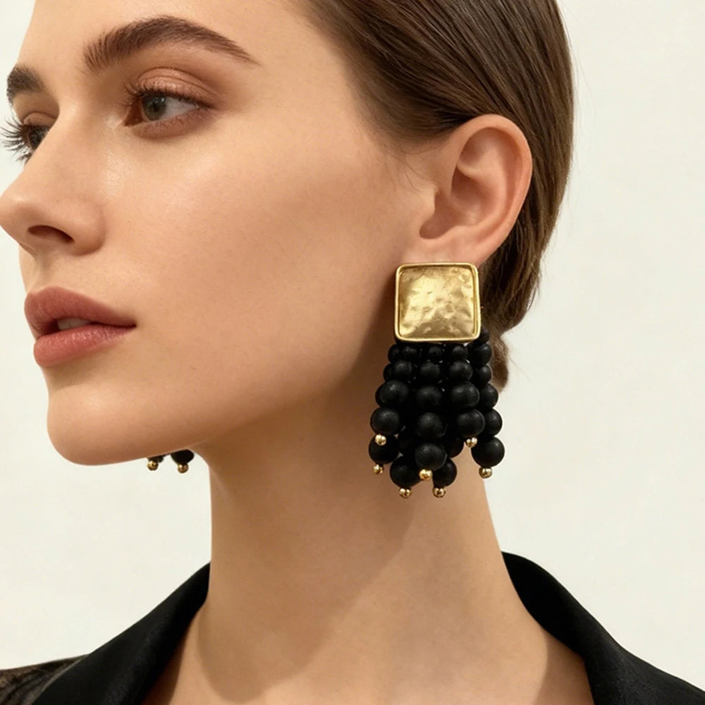 Vintage Wooden Drop Dangle Earrings