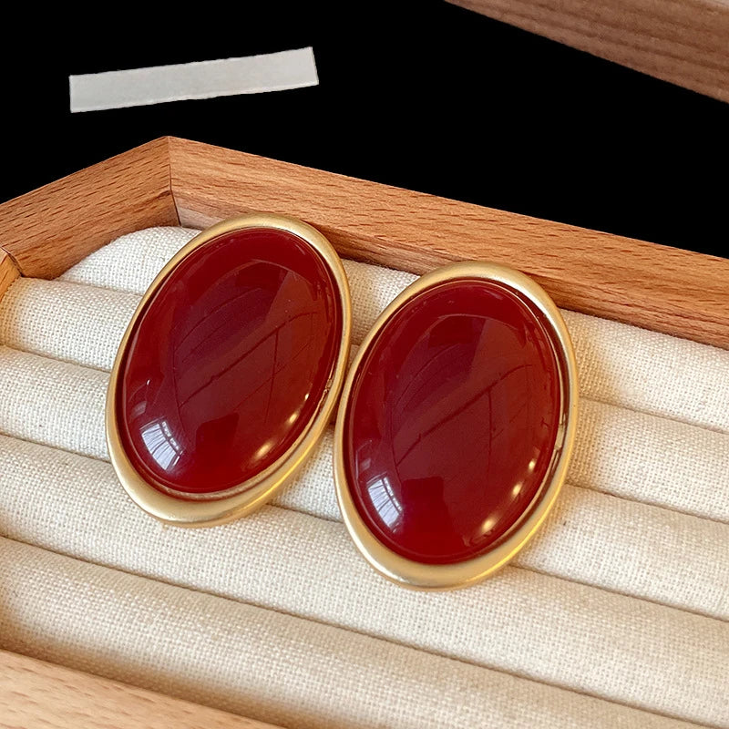 Vintage Red Oval Stud