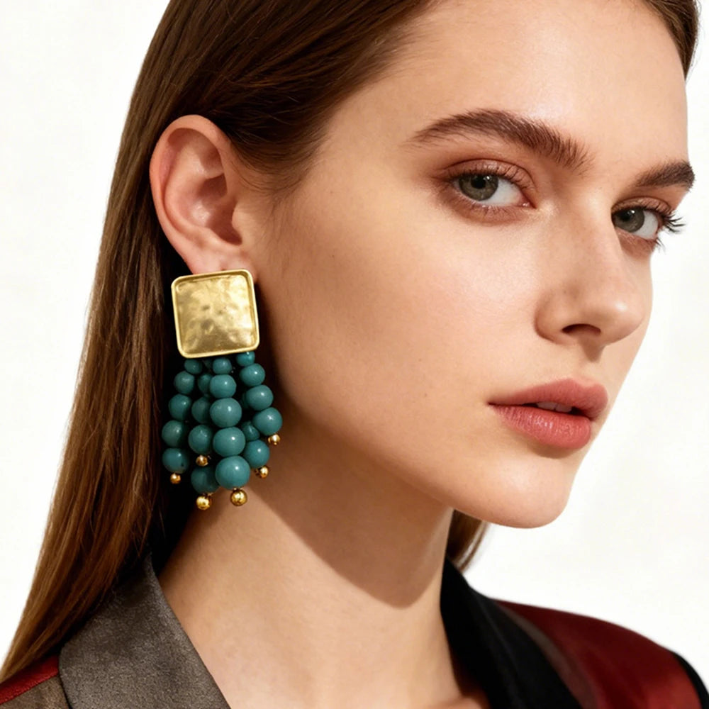 Vintage Wooden Drop Dangle Earrings