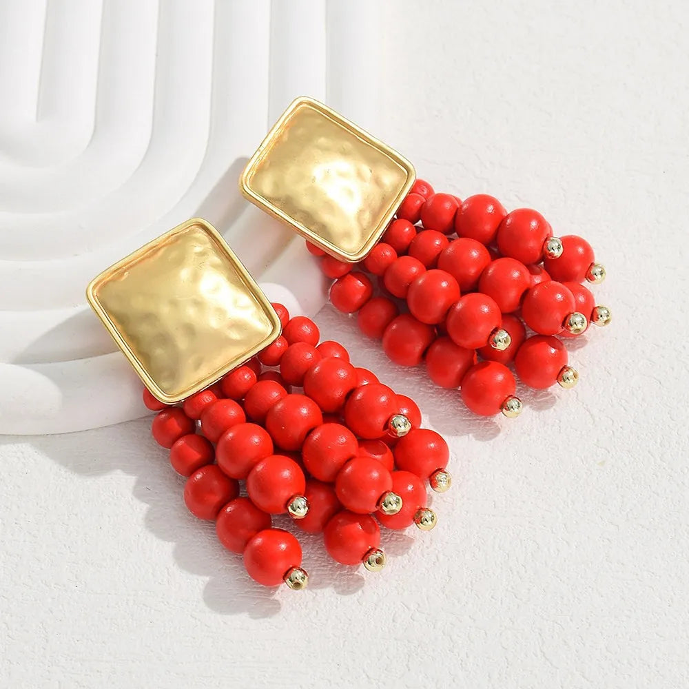 Vintage Wooden Drop Dangle Earrings