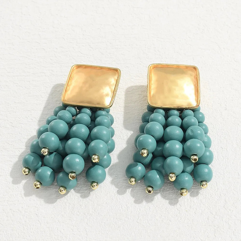 Vintage Wooden Drop Dangle Earrings