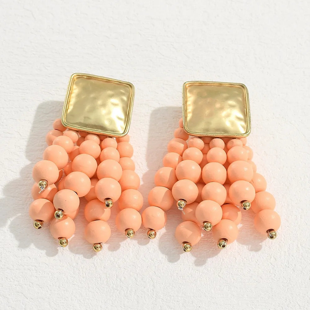 Vintage Wooden Drop Dangle Earrings