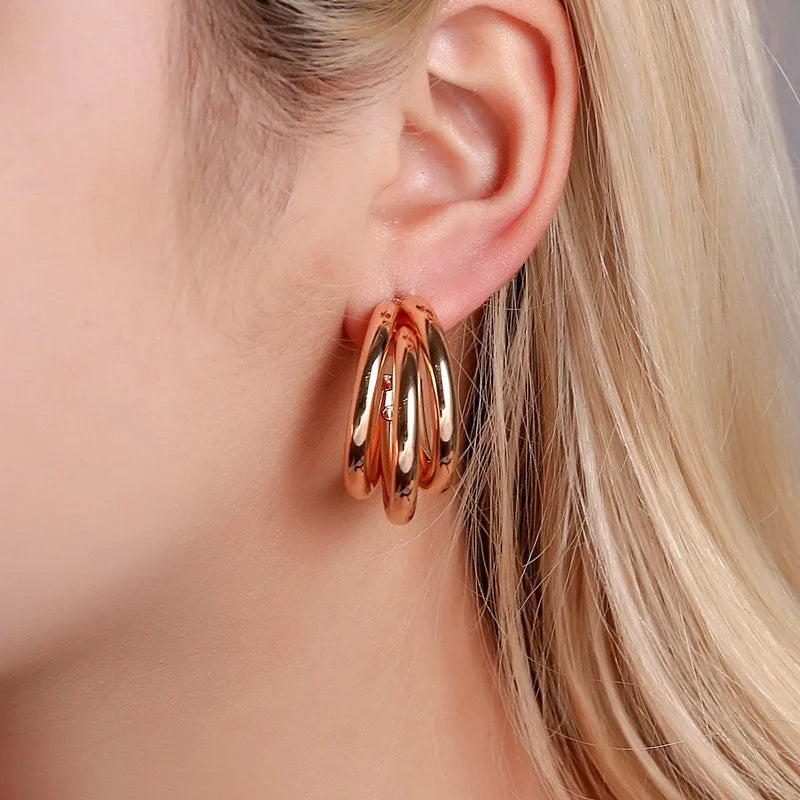 Retro C-Shape Triple Hoops