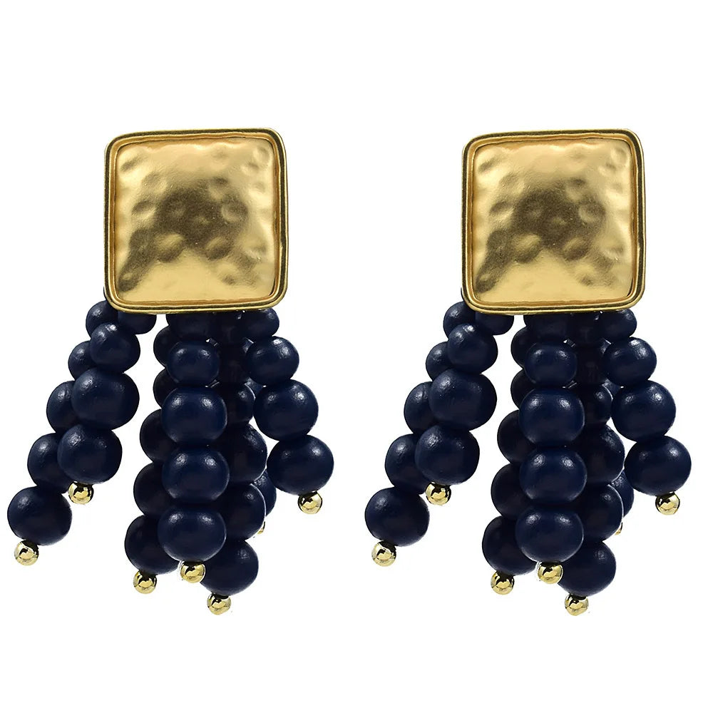 Vintage Wooden Drop Dangle Earrings