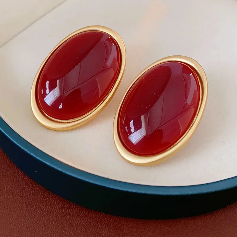 Vintage Red Oval Stud