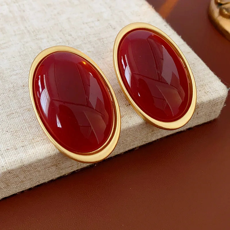 Vintage Red Oval Stud