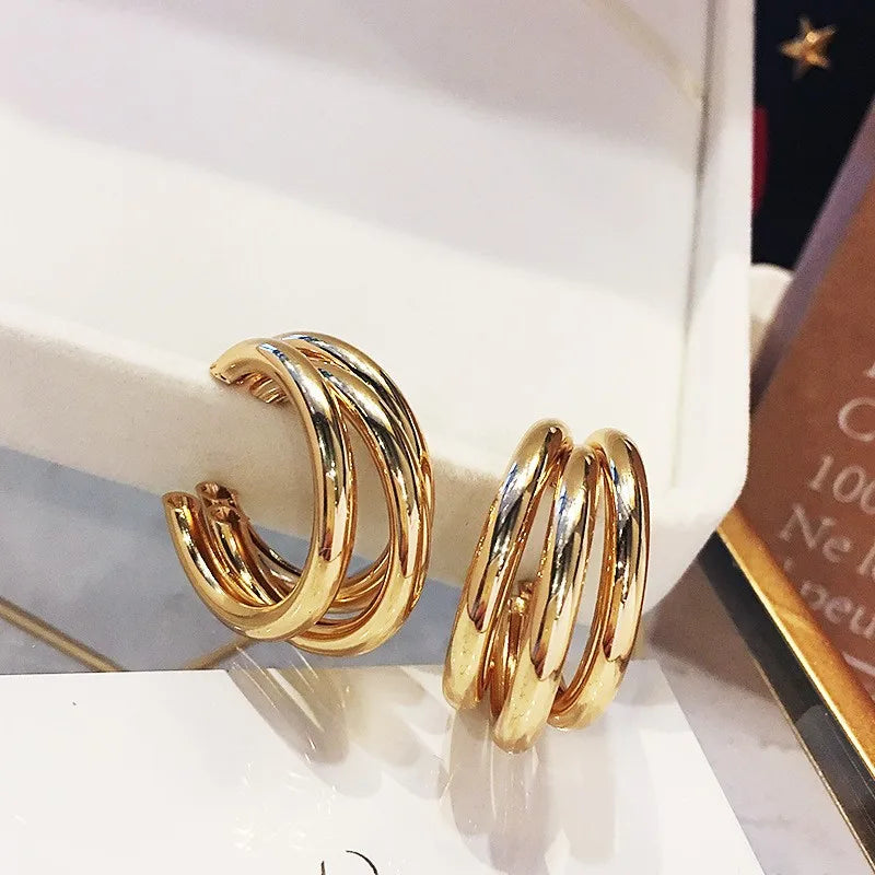 Retro C-Shape Triple Hoops