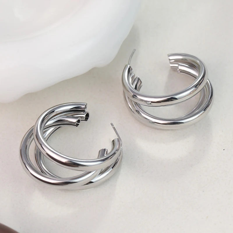Retro C-Shape Triple Hoops