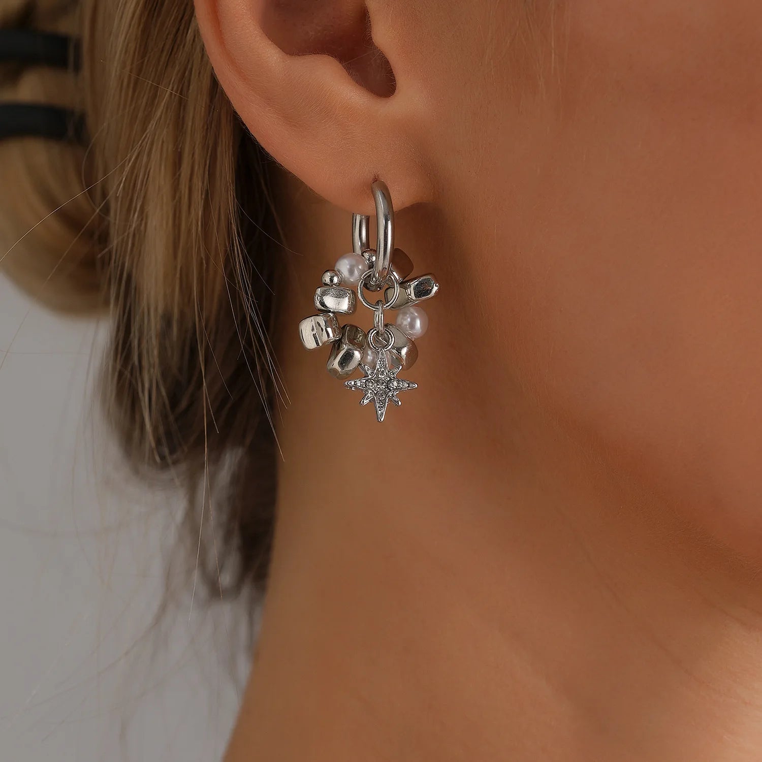 Vintage Charm Pendant Drop Hoops