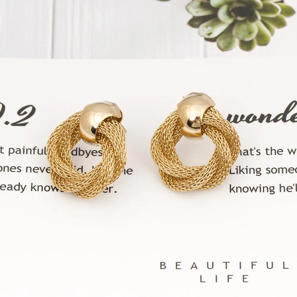 Vintage Metallic Twisted Drop Earrings