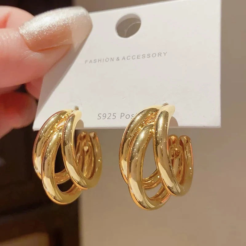 Retro C-Shape Triple Hoops