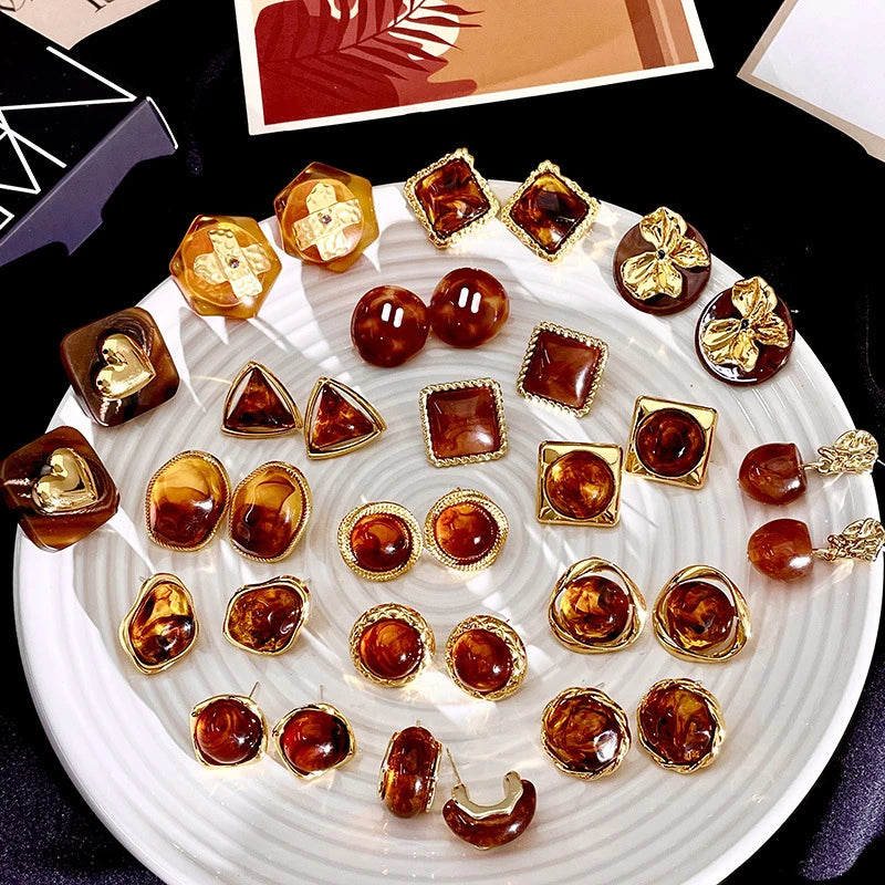 Vintage Fall & Winter Brown Drop and Stud Earrings