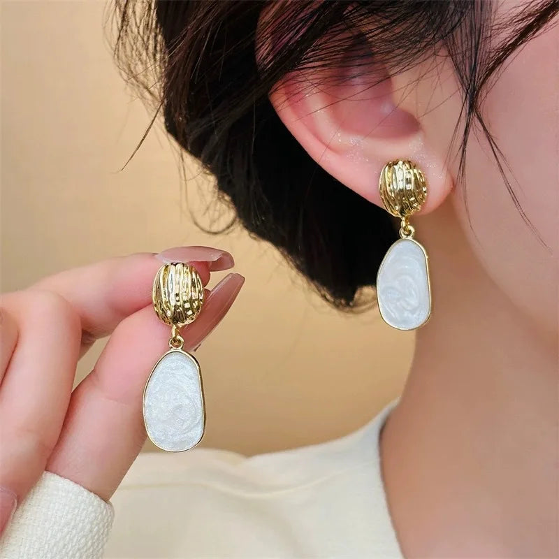 Oil Oval Drop Earrings