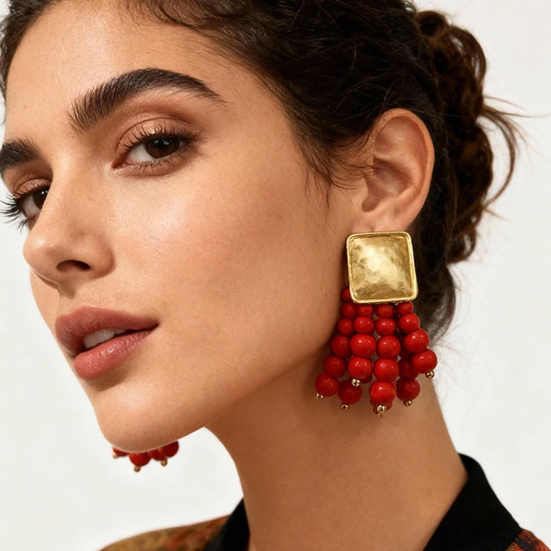 Vintage Wooden Drop Dangle Earrings