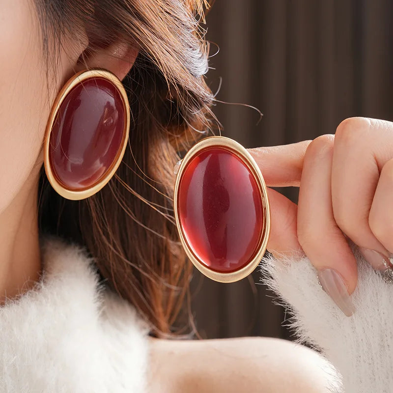 Vintage Red Oval Stud